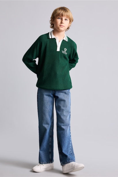 Boy Textured Knit Embroidered Detail Pullover