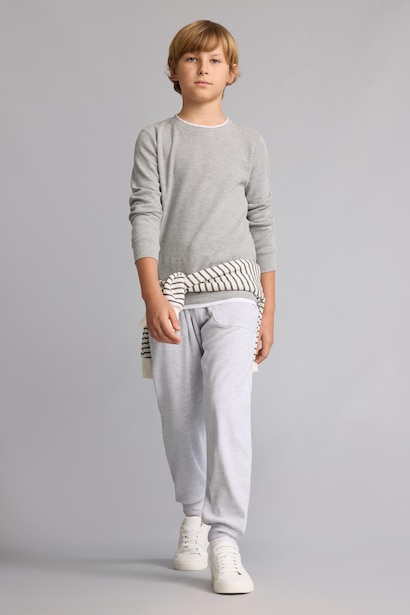Pantalon de survêtement gris clair chiné oversize en coton pour garçon