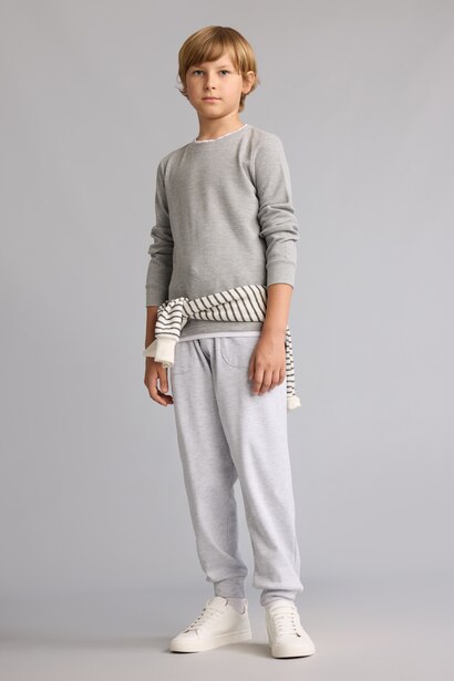 Pantalon de survêtement gris clair chiné oversize en coton pour garçon