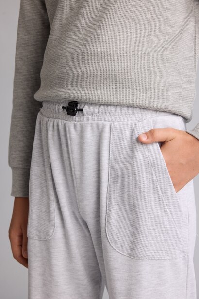 Pantalon de survêtement gris clair chiné oversize en coton pour garçon