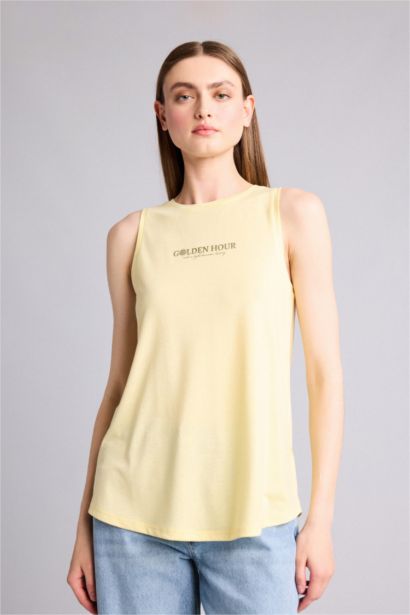 Relax Fit Slogan Crew Neck Tank Top