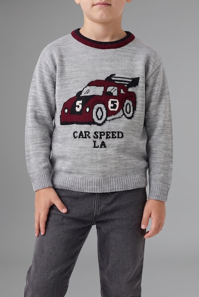 Oversize Desenli Kazak Erkek Bebek
