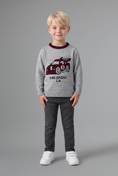 Oversize Desenli Kazak Erkek Bebek