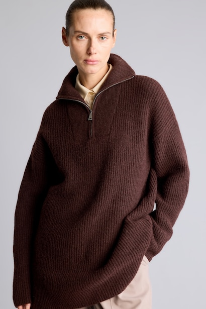 Regular Fit Wool Blend Half-Zip Knitted Tunic
