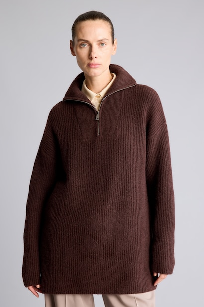 Regular Fit Wool Blend Half-Zip Knitted Tunic
