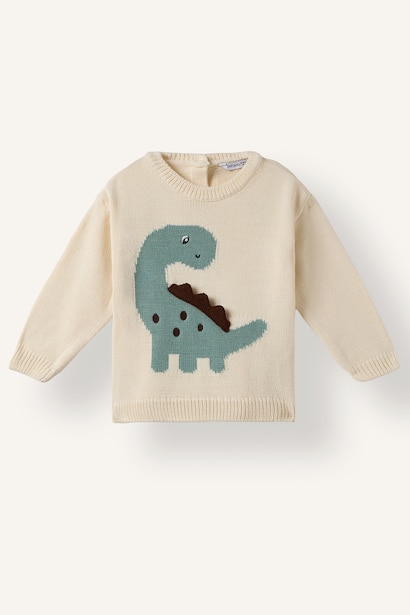 Oversize 3D Dinozor Figürlü Kazak Erkek Bebek