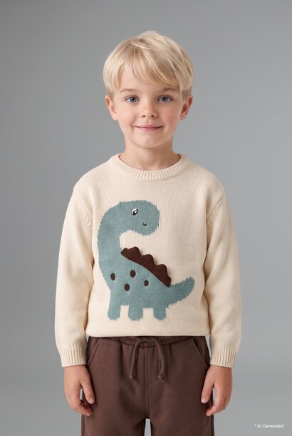 Baby Boy Oversize 3D Dinosaur Knit Pullover