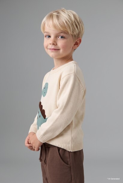 Baby Boy Oversize 3D Dinosaur Knit Pullover