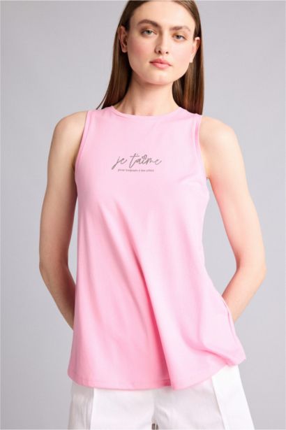 Relax Fit Slogan Crew Neck Tank Top