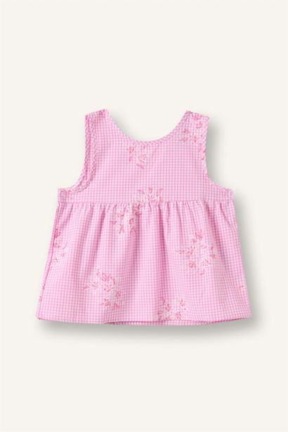 Baby Girl Poplin Printed Short Sleeve Shirt