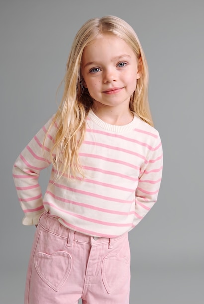 Pantalon en gabardine à taille élastique avec détail poche cœur pour bébé fille