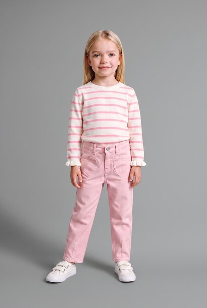 Pantalon en gabardine à taille élastique avec détail poche cœur pour bébé fille