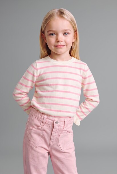Pantalon en gabardine à taille élastique avec détail poche cœur pour bébé fille