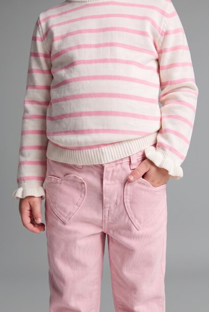 Pantalon en gabardine à taille élastique avec détail poche cœur pour bébé fille