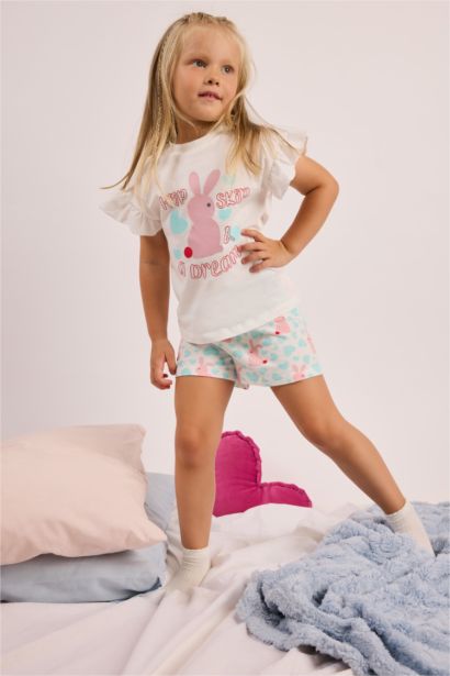 Pyjama 2 pièces écru côtelé 100% coton pour bébé fille