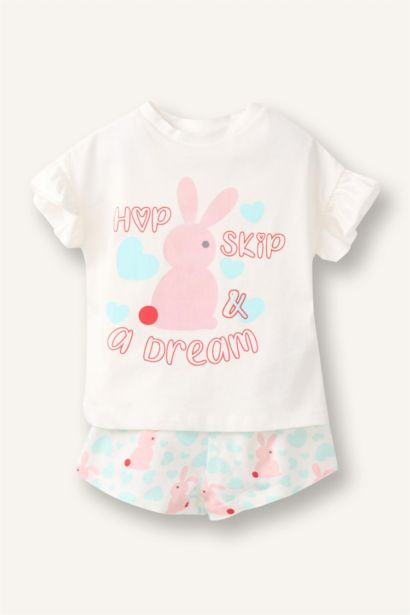 Pyjama 2 pièces écru côtelé 100% coton pour bébé fille