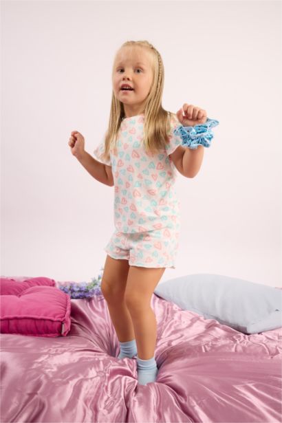 %100 Pamuk Baskılı 2'li Pijama Takımı Kız Bebek