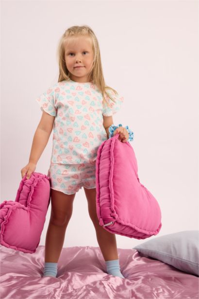 %100 Pamuk Baskılı 2'li Pijama Takımı Kız Bebek