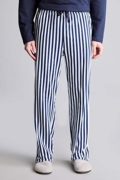 Regular Fit 100% Cotton Long Sleeve Crew Neck Top and Striped Trousers Pajama Set