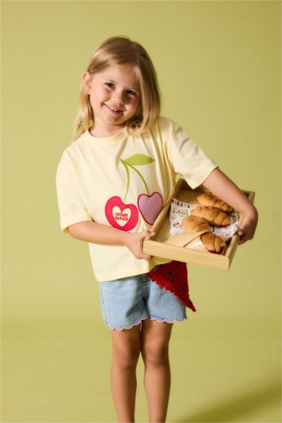 Baby Girl Fruit Print Jersey Light Yellow T-Shirt