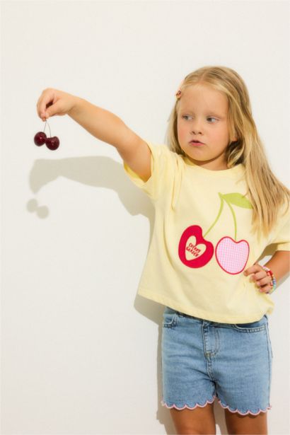 Baby Girl Fruit Print Jersey Light Yellow T-Shirt