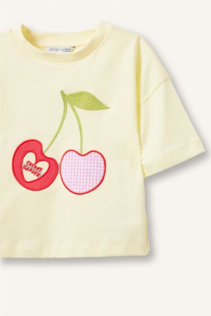 Baby Girl Fruit Print Jersey Light Yellow T-Shirt
