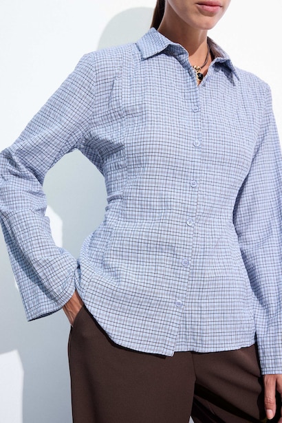 Regular Fit Checked Waffle Texture Shirt