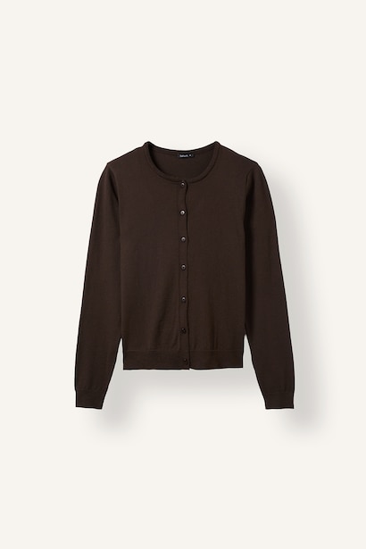 Regular Fit Basic Knitted Crew Neck Button-Up Cardigan