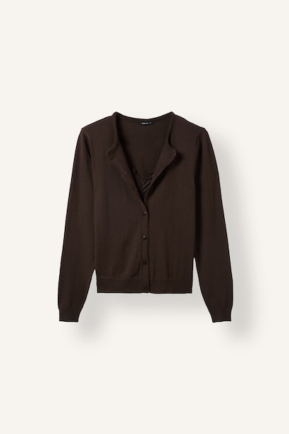 Regular Fit Basic Knitted Crew Neck Button-Up Cardigan