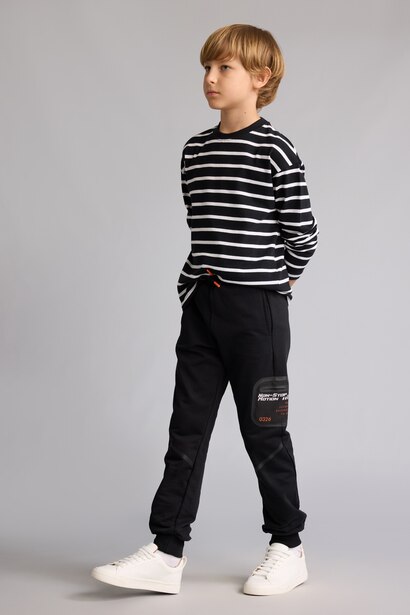 Pantalon de survêtement noir imprimé collège 100% coton Coupe barrel pour garçon