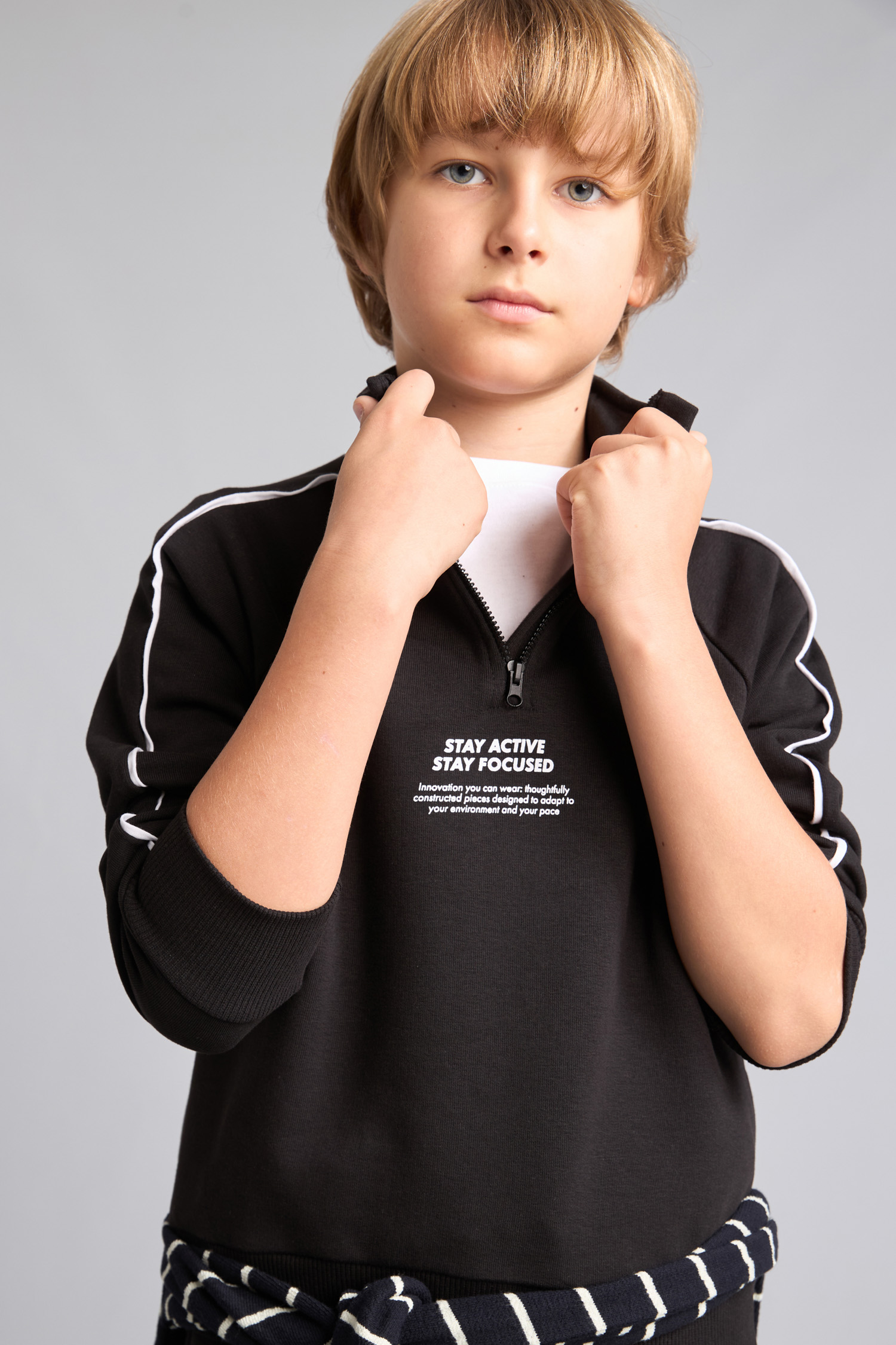 Boy Oversize Fit Black Cotton Printed High Neck Long Sleeve Sweatshirt