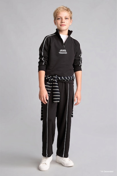 Boy Barrel Fit Black College Print Sweatpants