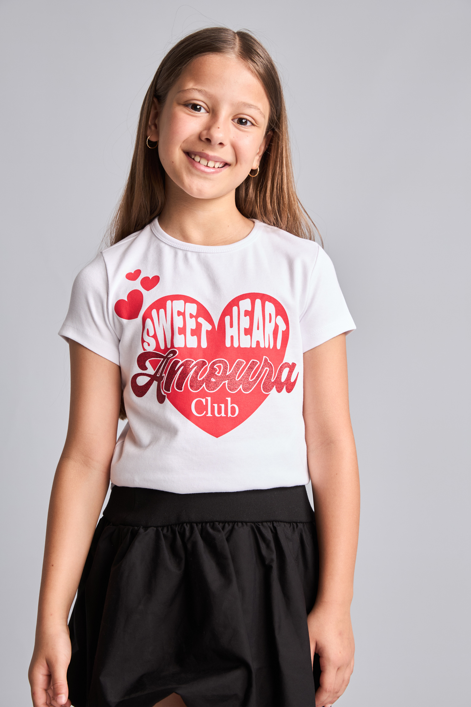 Girl White Ribana Printed Crew Neck Short Sleeve T-Shirt