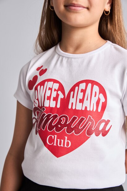 Girl White Ribana Printed Crew Neck Short Sleeve T-Shirt