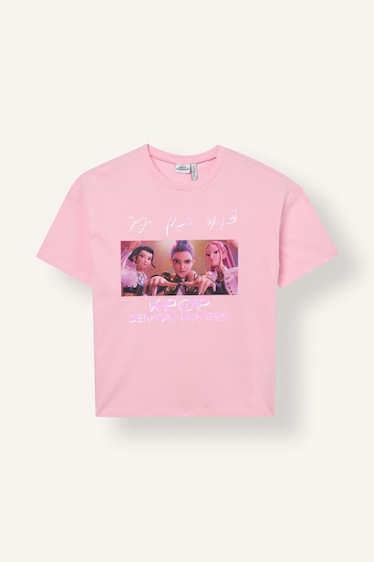 %100 Pamuk Kpop - Demon Hunters Lisanslı Oversize Kısa Kollu Tişört Kız Çocuk