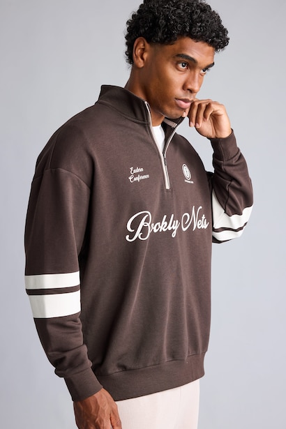 NBA Yarım Fermuarlı Oversize Sweatshirt