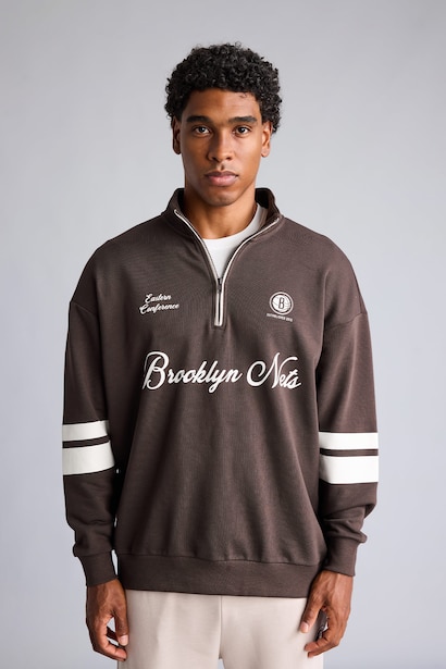 NBA Yarım Fermuarlı Oversize Sweatshirt