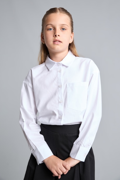 %100 Pamuk Regular Fit Uzun Kollu Oxford Gömlek Kız Çocuk