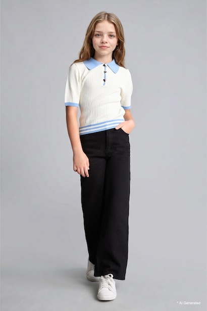 Girl Wide Leg Straight Leg Gabardine Trousers