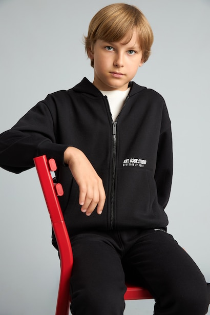 Baskılı Kapüşonlu Sweatshirt Hırka Erkek Çocuk