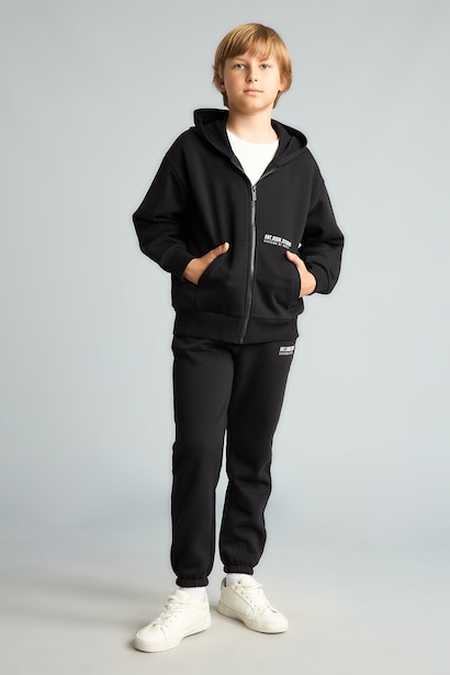 Baskılı Kapüşonlu Sweatshirt Hırka Erkek Çocuk