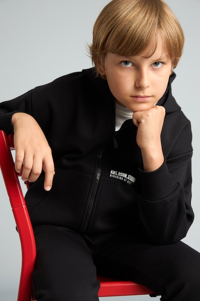 Baskılı Kapüşonlu Sweatshirt Hırka Erkek Çocuk