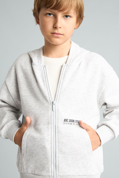 Regular Fit Hooded Cardigan Slogan
