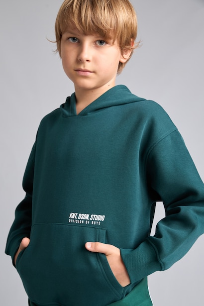 Boy Regular Fit Hooded Slogan Print Fleece Lined Thick Sweatshirt