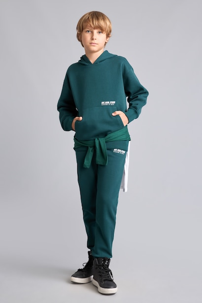 Boy Regular Fit Slogan Print Thick Fabric Sweatpants
