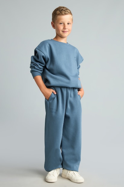 Boy Balloon Fit Slogan Print Thick Fabric Trousers