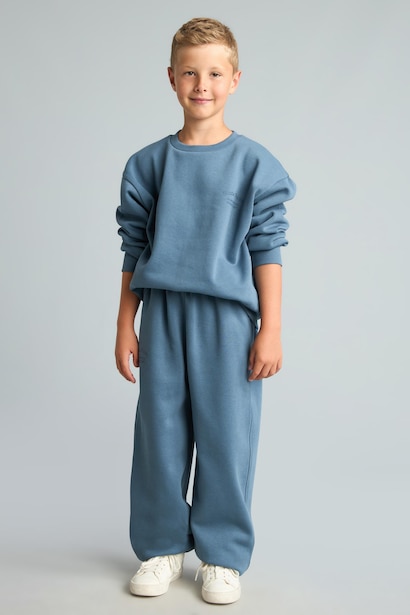 Boy Balloon Fit Slogan Print Thick Fabric Trousers