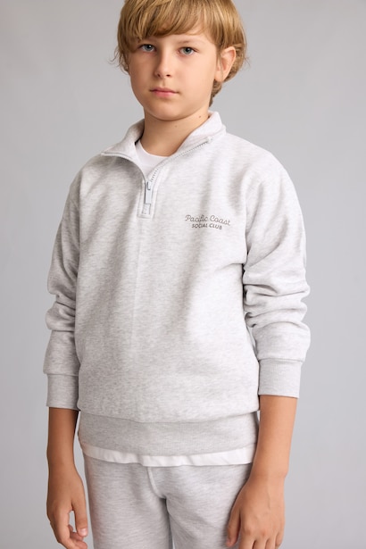 Boy Stand Collar Soft Lined Thick Fabric Sweatshirt