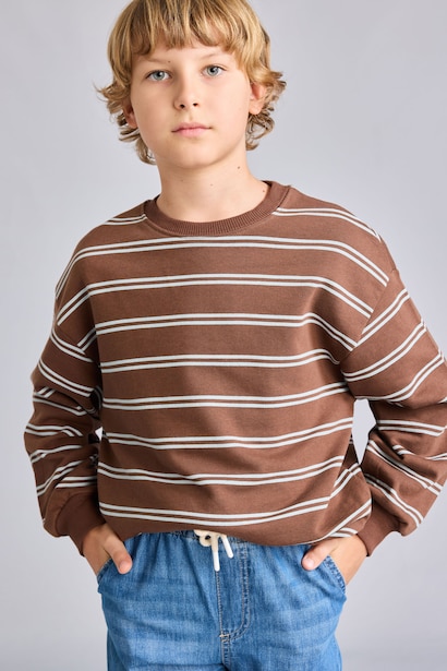 Oversize Çizgili Sweatshirt Erkek Çocuk