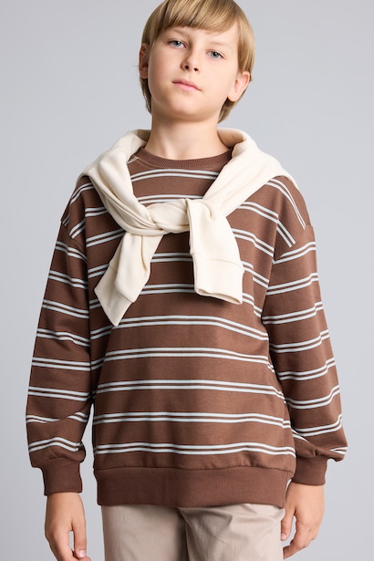 Oversize Çizgili Sweatshirt Erkek Çocuk